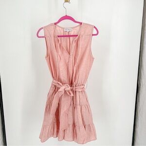 Karina Grimaldi Pink Linen Blend round split neck Sleeveless Tiered Dress
